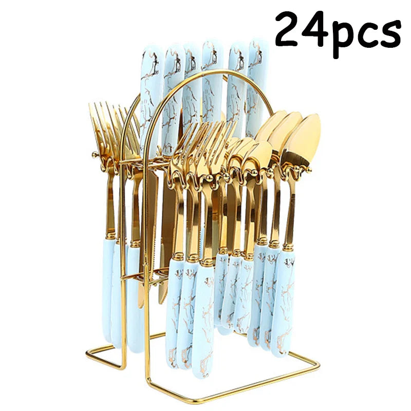 Axyaa 24-Piece Ceramic Tableware Set with Storage Rack Gift Box
