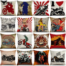 Retro Motorcycle Girls Linen Pillow Cover by Axyaa