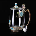 Enamel Glass Mug Set with Lid & Spoon by Axyaa: High-Temperature-Resistant Teaware