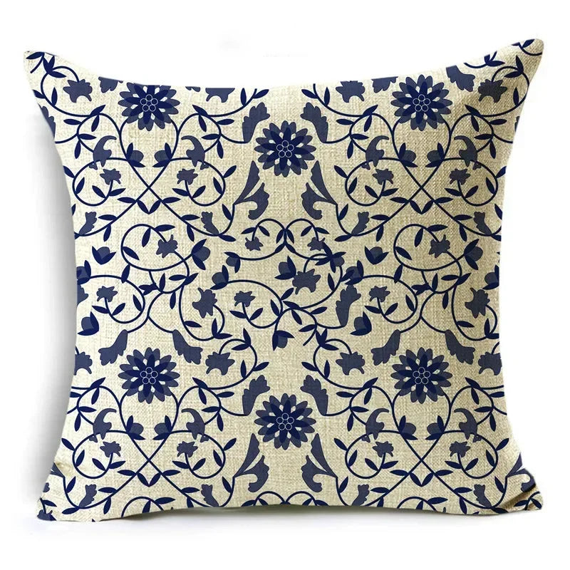 Axyaa Blue & White Porcelain Pattern Pillowcase - Sofa Decor 40cm/45cm/50cm