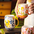 Axyaa Painted Camellia Flower Ceramic Coffee Mug Large Capacity Exquisite Breakfast Tea Cup
