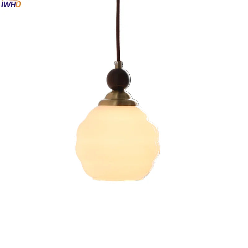 Axyaa White Glass Wood LED Pendant Lights - Adjustable Indoor Hanging Lamp