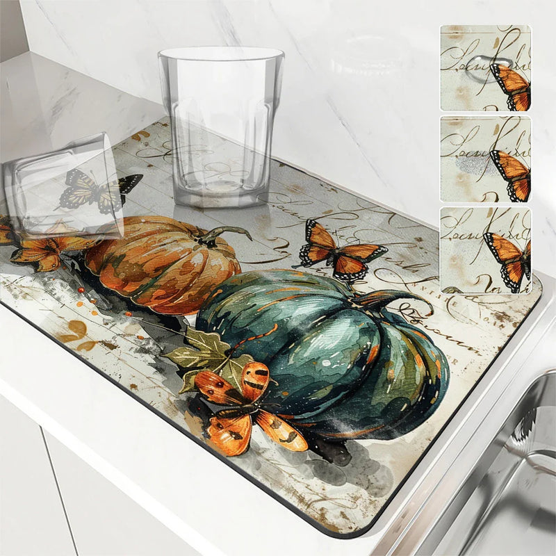 Thanksgiving Non-slip Diatoms Kitchen Drain Mat by Axyaa