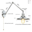 Axyaa Industrial Lens Vintage Loft Wall Lamp with Swing Arms and Pull Chain Switch