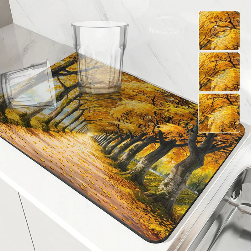 Axyaa Large Kitchen Coffee Dish Draining Mat - Quick Dry, Absorbent, Anti-slip