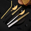 Axyaa Mirror Black Flatware Set: 18Pcs Stainless Steel Cutlery, Chopsticks, Spoon, Straws