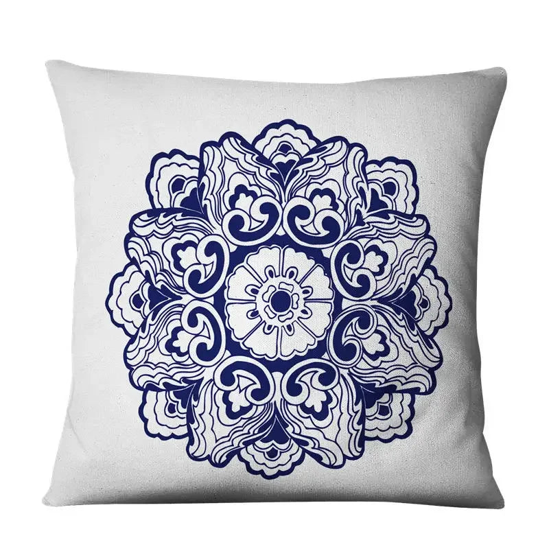 Axyaa Chinese Mandala Linen Cushion Cover for Home Decor