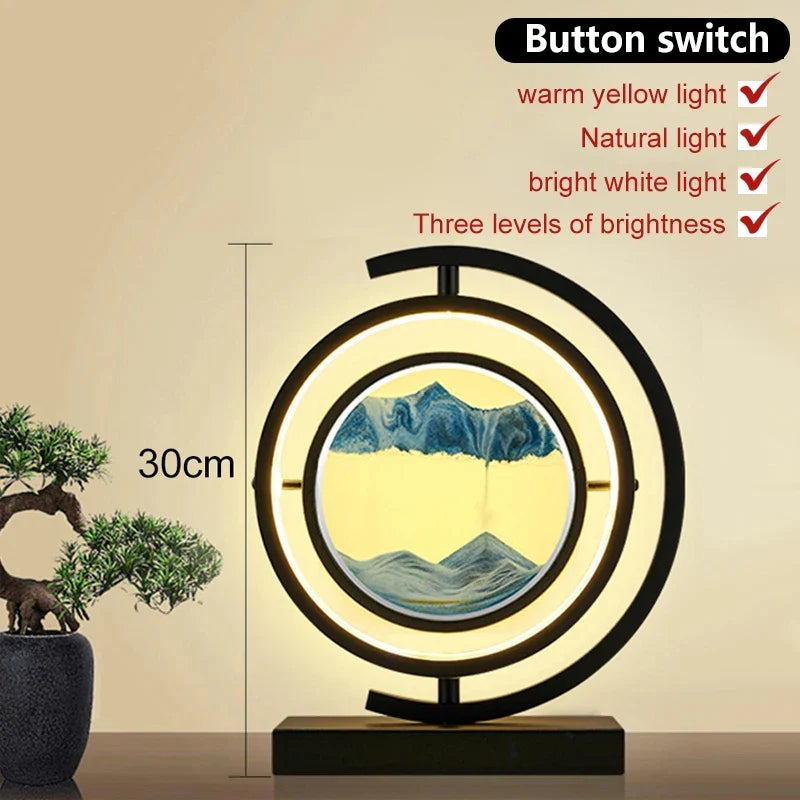 Axyaa Sand Art Table Lamp: Natural Landscape Sand Painting LED Light Rotation Home Decor