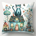 Axyaa Cute Cat & Cozy Cottage Pillow Cover Set for Sofa, Bedroom, Car