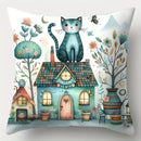 Axyaa Cute Cat & Cozy Cottage Pillow Cover Set for Sofa, Bedroom, Car