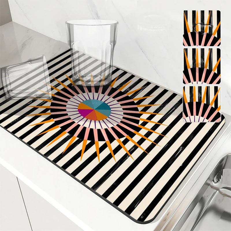 Axyaa Color Block Absorbent Draining Mat - Quick Dry Dish Drying & Bathroom Drain Pad