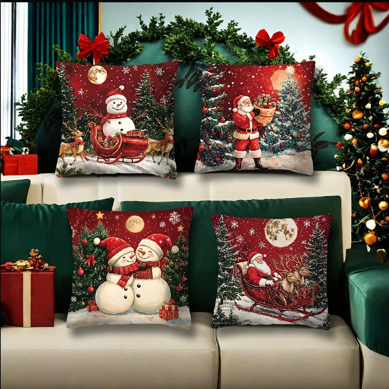 Axyaa Christmas New Year Decor Pillowcase Santa Snowman Cover for Living Room Sofa