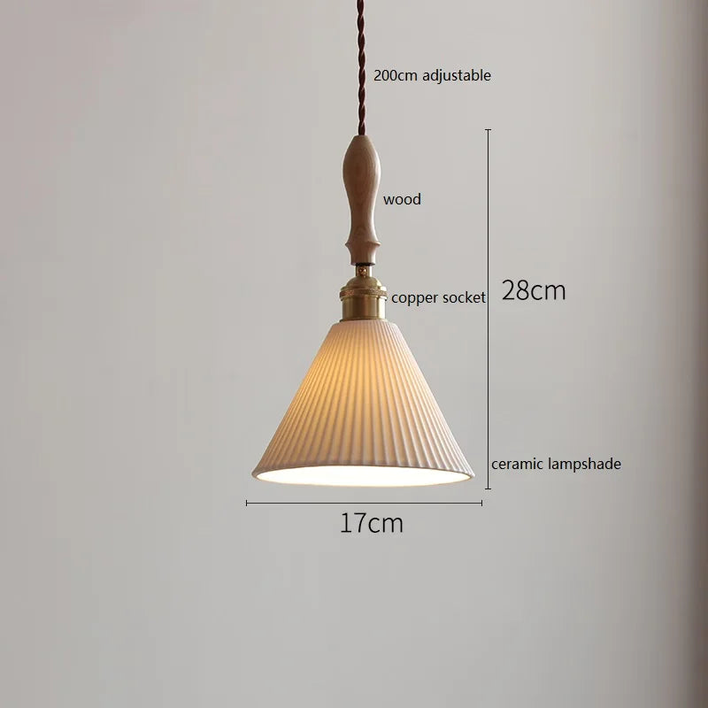 Axyaa Ceramic LED Pendant Light with Wood Copper Socket - 30CM