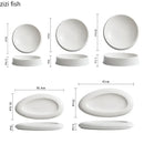 Axyaa White Ceramic Artistic Conception Plate Set for Desserts, Snacks, and Noodles