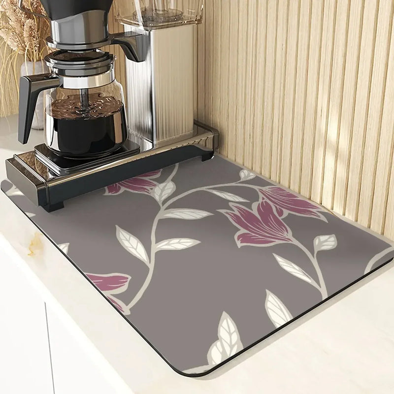 Axyaa Leaves Pattern Silicone Dish Mat for Absorbent Drying & Home Decor