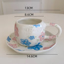 Axyaa Hand-painted Flower Love Heart Ceramic Coffee Cup and Saucer