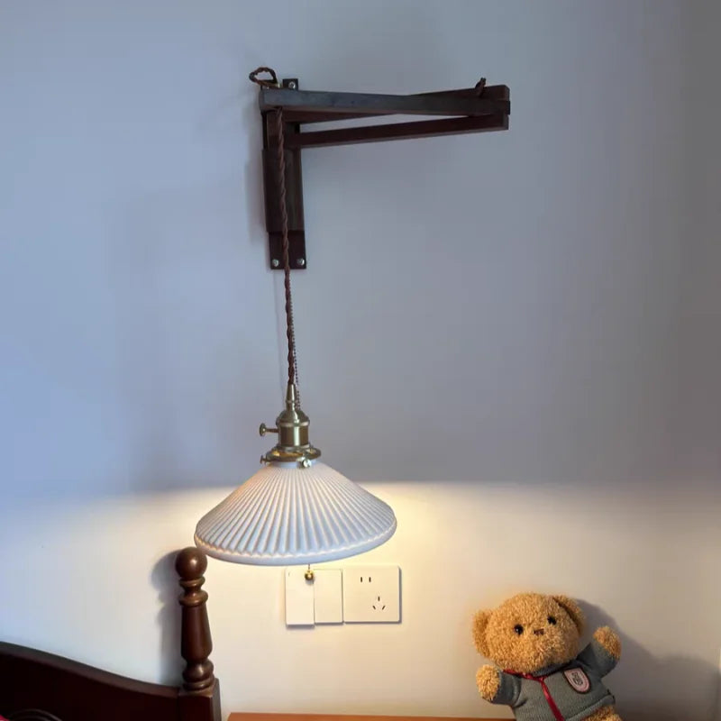 Axyaa Ceramic Copper LED Wall Lights Pull Chain Switch Nordic Bedside Lamp