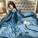 Axyaa Embroidered Tencel Cool Quilt Set with Ice Silk for Summer Luxe Comfort