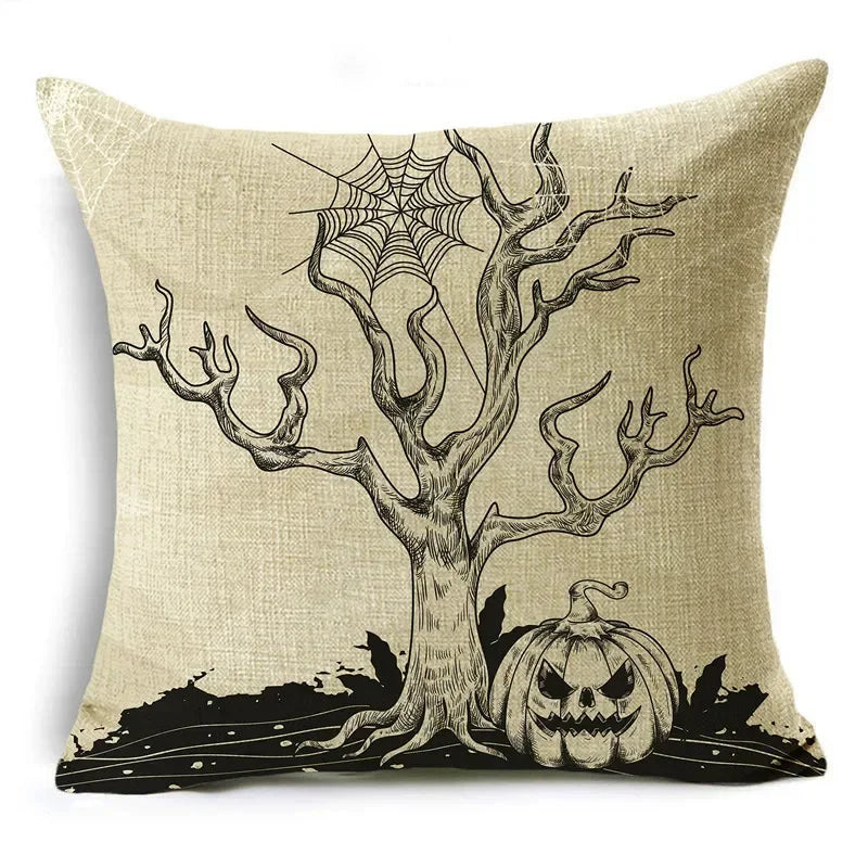 Axyaa Skull Pumpkin Printed Linen Throw Pillowcase for Living Room Party