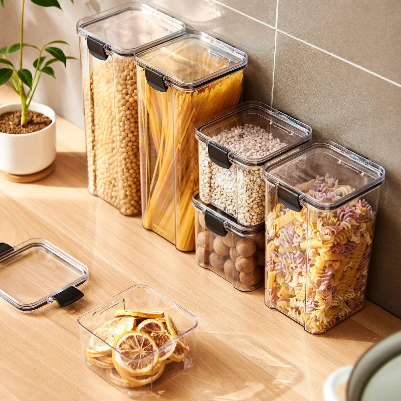 Axya Stackable Transparent Noodle Seal Jars - Set of 2 - Moisture-proof Dry Food Storage