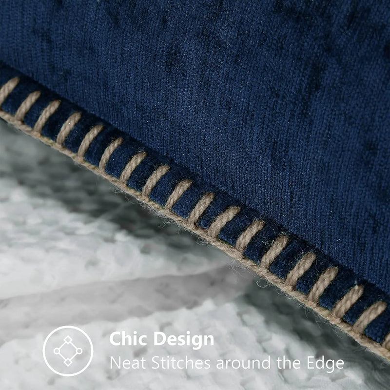 Luxury Blue Chenille Cushion Covers with Stitched Edge for Sofa Decor - Axyaa
