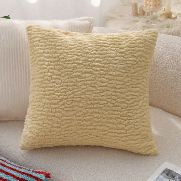 Luxurious Yellow Plush Pillow Cover for Stylish Living Room Decor by Axyaa