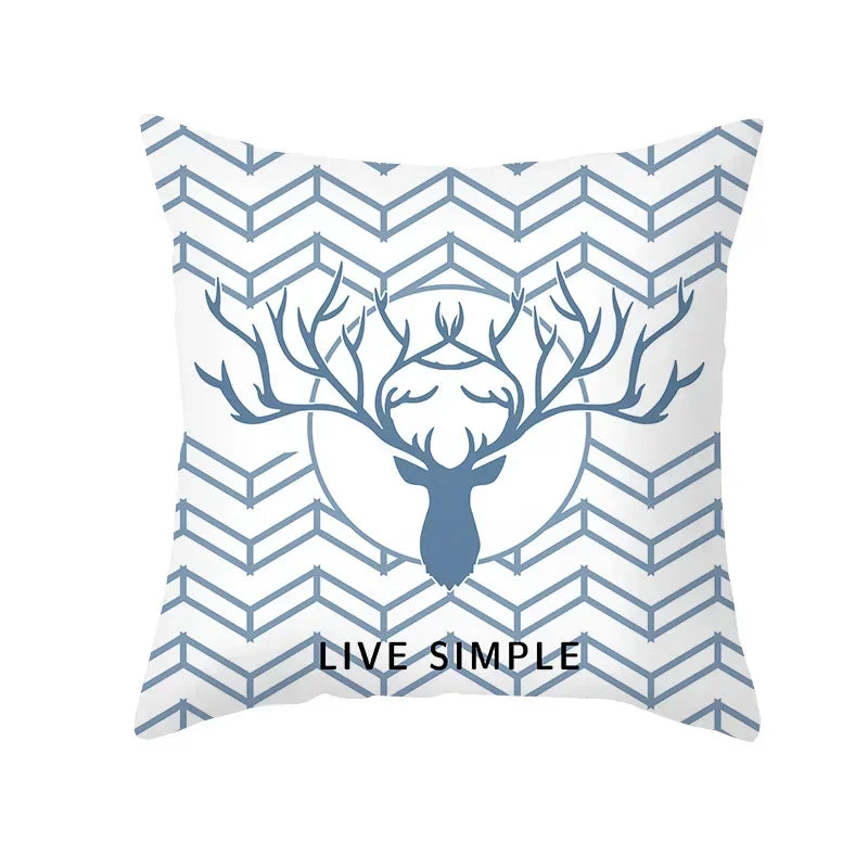 Axyaa Reindeer Print Cushion Cover: Nordic Modern Geometric Design for Home Sofa.