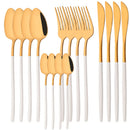 Axyaa 16Pcs Western Black Gold Dinnerware Set Stainless Steel Tableware Flatware