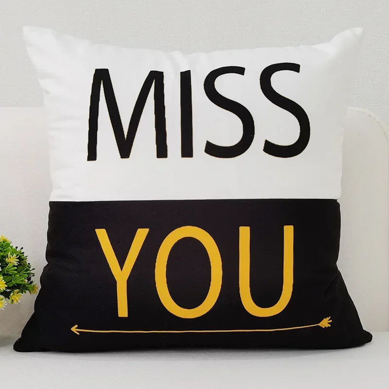 Axyaa Black Yellow Alphabet Letter Cushion Cover - Square Polyester Pillow Case