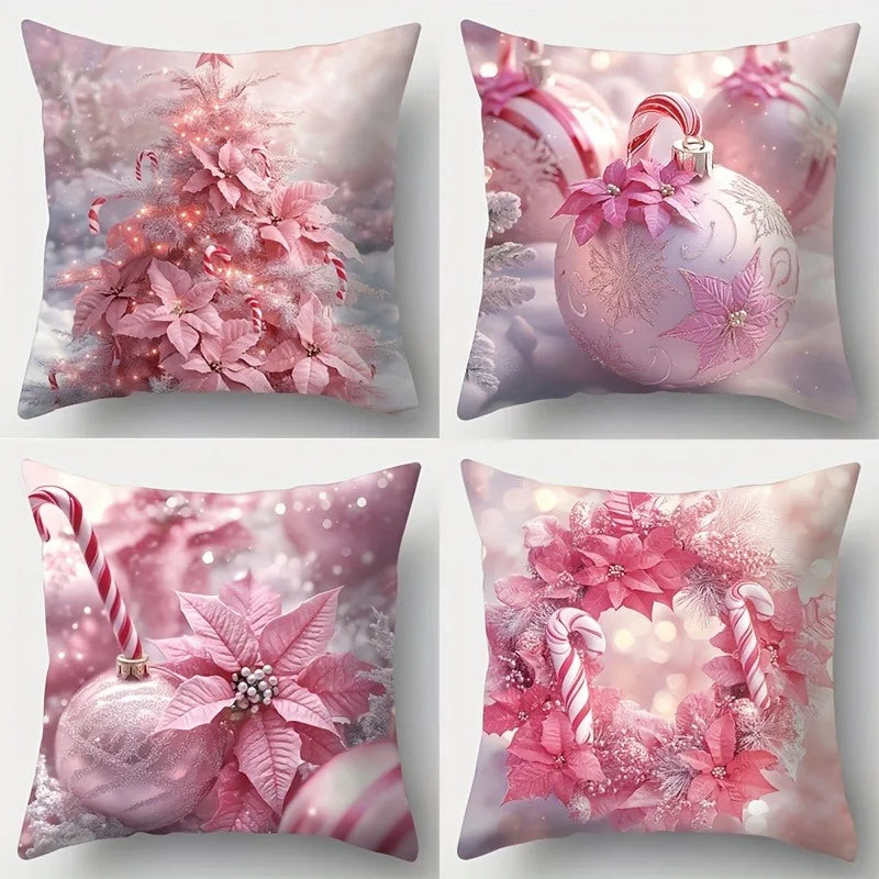 Axyaa Pink Christmas Stick Garland Pillowcase