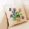 Axyaa Cactus Plant Pattern Linen Pillowcase - Home Decor Sofa Pillow 45*45cm