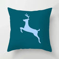Axyaa Teal Blue Geometric Pillow Cases with Letter Leaves Plant Print, Deer Animal Design.