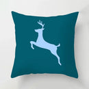 Axyaa Teal Blue Geometric Pillow Cases with Letter Leaves Plant Print, Deer Animal Design.