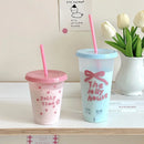 Axyaa Cute Plastic Water Cup with Lid and Straw, Large Capacity, Reusable