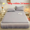 Axyaa Ice Silk Bedspread Set: Summer Bed Skirt with Lace Details