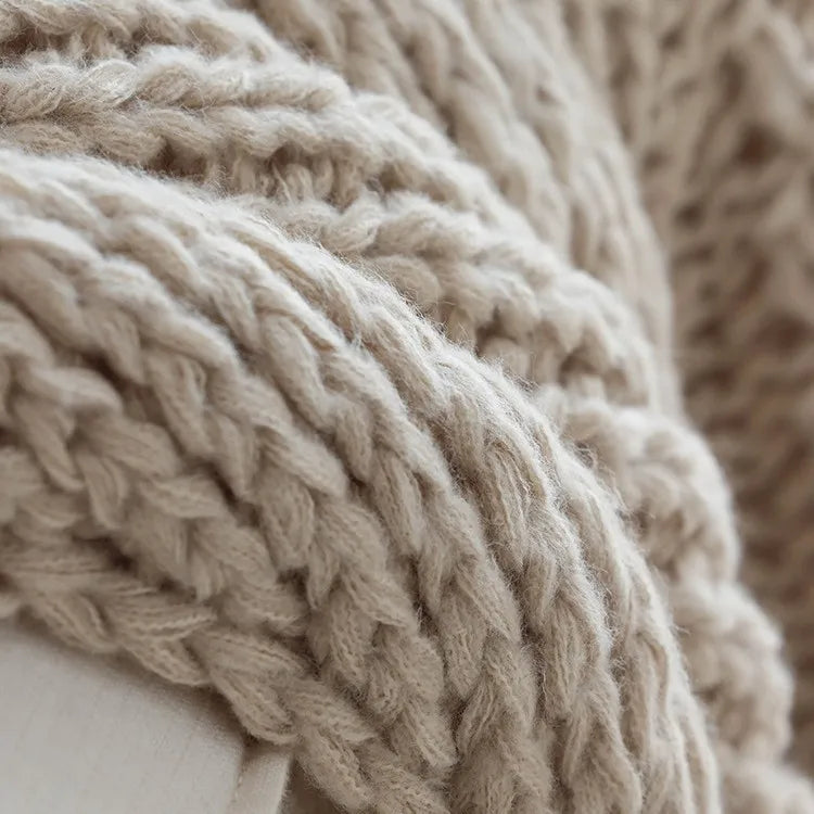 Axyaa Nordic Style Chunky Knit Blanket Cream Beige Cozy Sofa Throw 50x60"