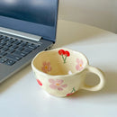 Axyaa Hand Pinched Irregular Flower Ceramic Coffee Mug, Korean Style Tea Cup