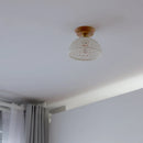 Axyaa Copper Wood LED Ceiling Lamp; Modern Ceramic Living Room Lighting Fixtures