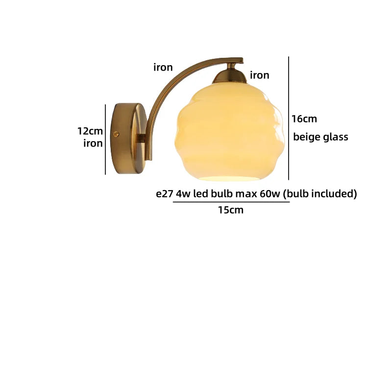 Axyaa Nordic LED Wall Sconce with Switch, Glass Shade, E27 Bulb