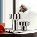 Axyaa Striped Wide Mouth Ceramic Vase - Modern Living Room Table Decoration