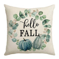 Axyaa Harvest Pumpkin Plaid Linen Blue Pillow Cover for Festive Decor