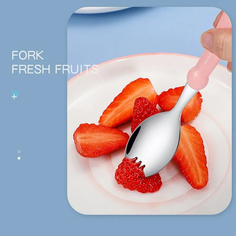 Axyaa Stainless Steel Cutlery Set for Kids - Spoon and Fork Integrated Meal Utensils