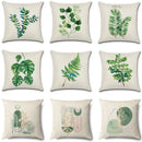 Axyaa Green Leaf Linen Pillowcase, Simple Style Decorative Sofa Cushion Cover