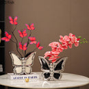 Axyaa Butterfly Ceramic Vase: Silver-Plated Floral Room Decor & Table Centerpiece