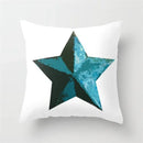 Axyaa Teal Blue Geometric Pillow Cases with Letter Leaves Plant Print, Deer Animal Design.