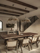 Axyaa Hand-Woven Rattan Chandelier Circular Bamboo Light for Countryside Restaurant
