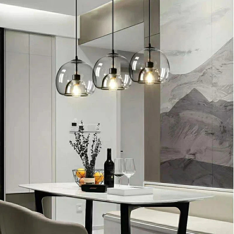 Axyaa Smoke Gray Amber Glass Pendant Lamps for Dining Table.