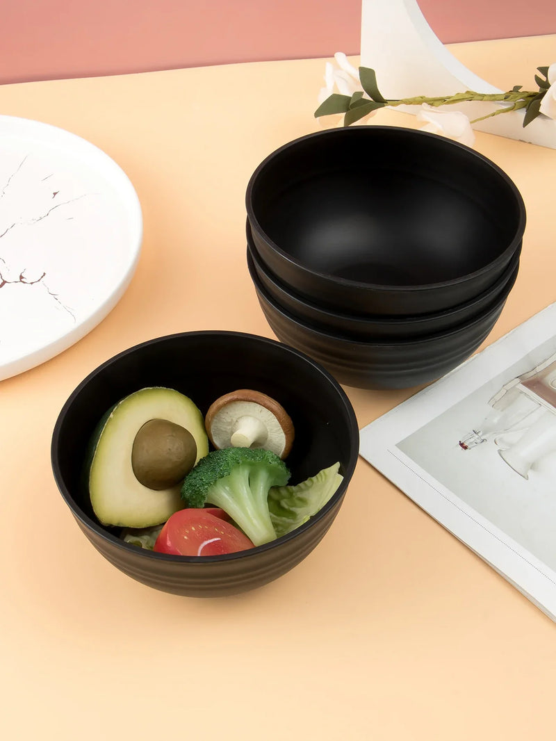 Axyaa Black Grain Bowl Set - Reusable Plastic Dinner Bowls for Food, Dessert, and Camping