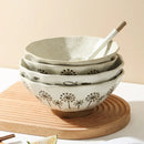 Axyaa Retro Ceramic Noodle Soup Bowl Underglaze Colored Lace Tableware