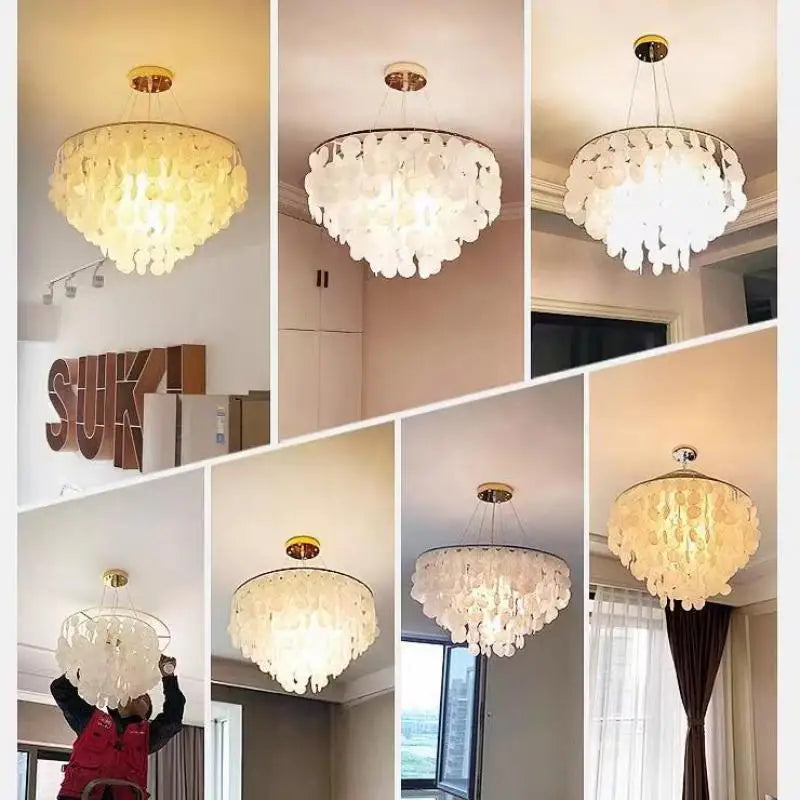 Axyaa Nordic Shell Gold Chandelier Lanterns for Living Room, Restaurant, Bedroom & Aisle